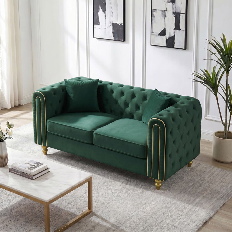 Averleigh 63" Velvet Loveseat, Emerald Green