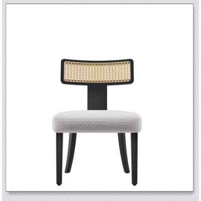 Ensemble de chaises de salle à manger de style Mid-Century moderne, structure en bois massif avec dossier en rotin et coussins beige moelleux pour plus de confort et de style