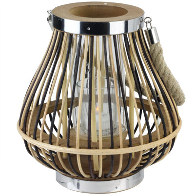 Lanterne porte-bougie rustique en forme de poire avec poignée en jute
