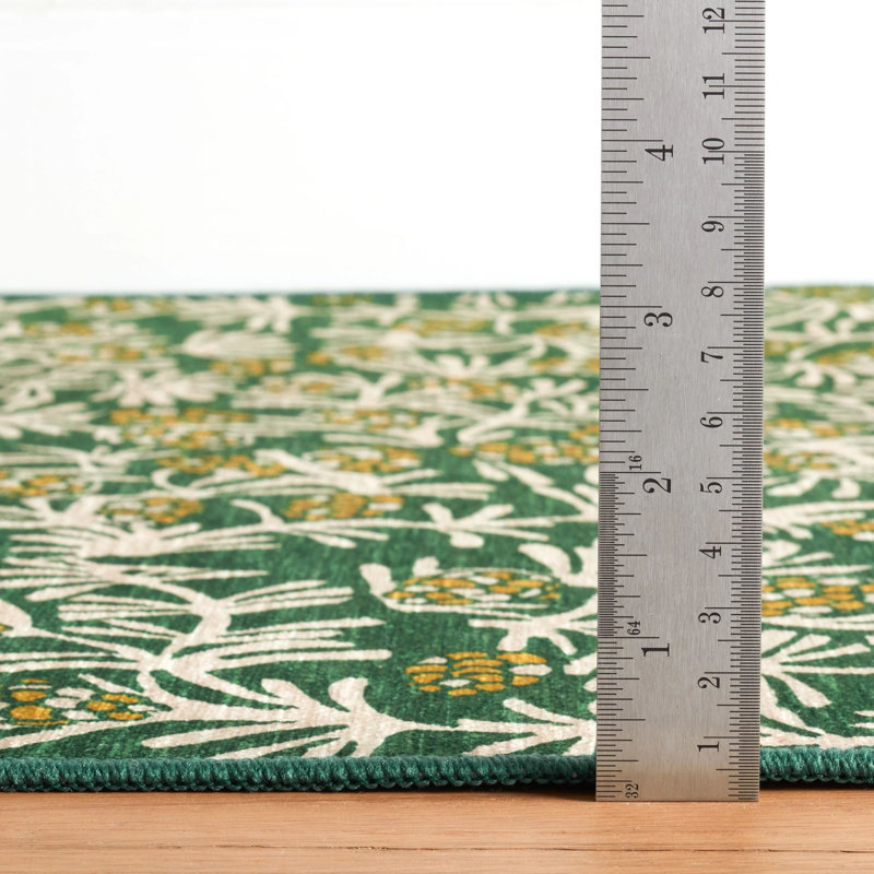 Winter Pinecones Green and White Synthetic Washable Rug 2x3