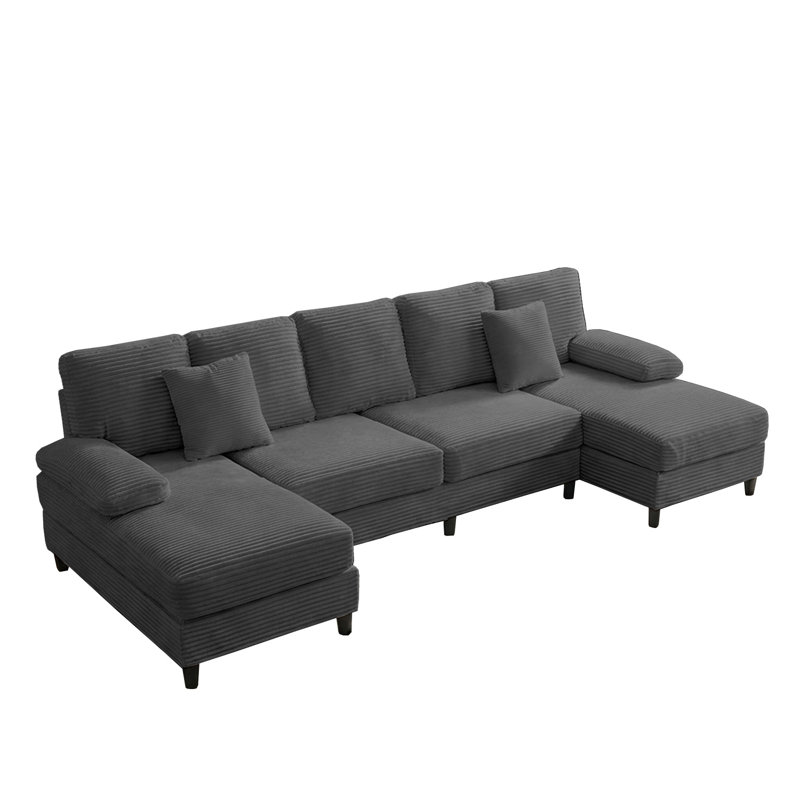 Canapé modulaire en forme de U de 111 po avec chaises doubles et coussins, Gris foncé