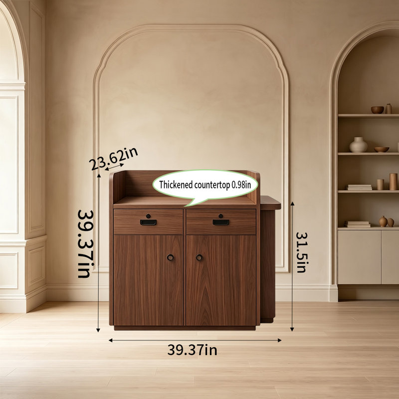 Bureau de réception et de réception peu encombrant avec rangement verrouillable sécuritaire et système de glissières silencieuses, bord en forme d'arc pour la sécurité, utilisation polyvalente dans les magasins, les cabinets ou les kiosques d'événements