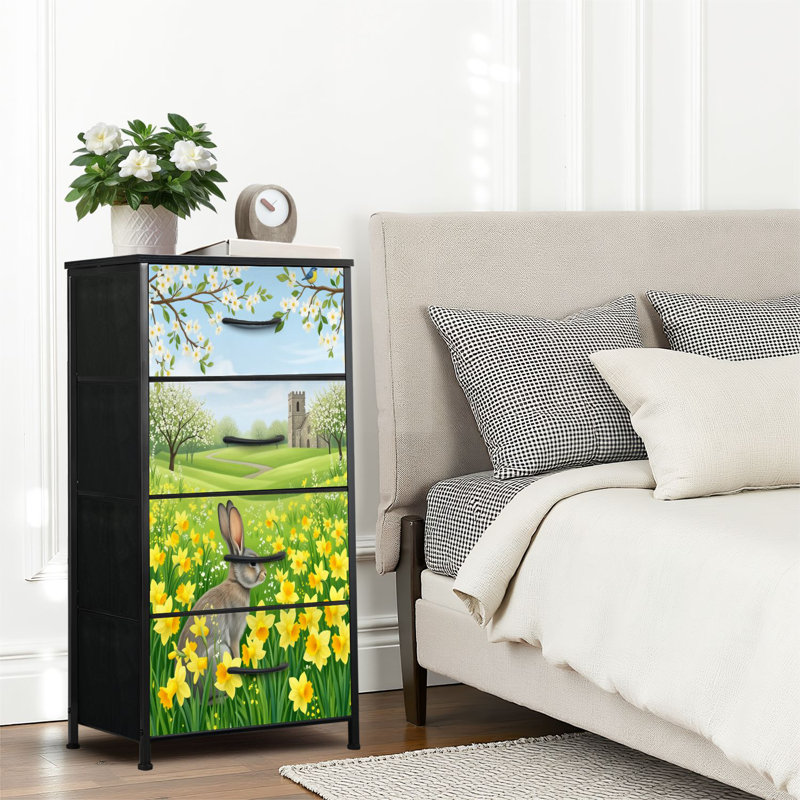 4 Drawer Dresser for Bedroom, Narrow Chest of Drawers, Wooden Top and Study Iron Frame 18"x37.5"-(WxH)