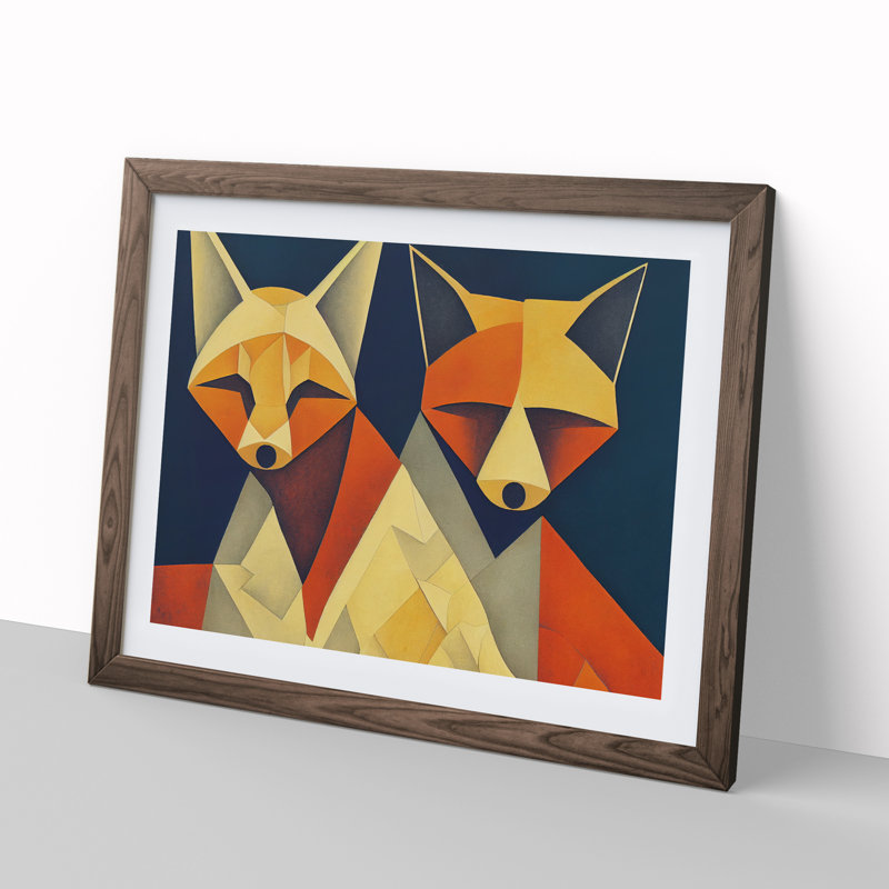 Two Abstract Foxes Vol.3 - Framed Print, 25cm H x 34cm W x 2cm D, Walnut