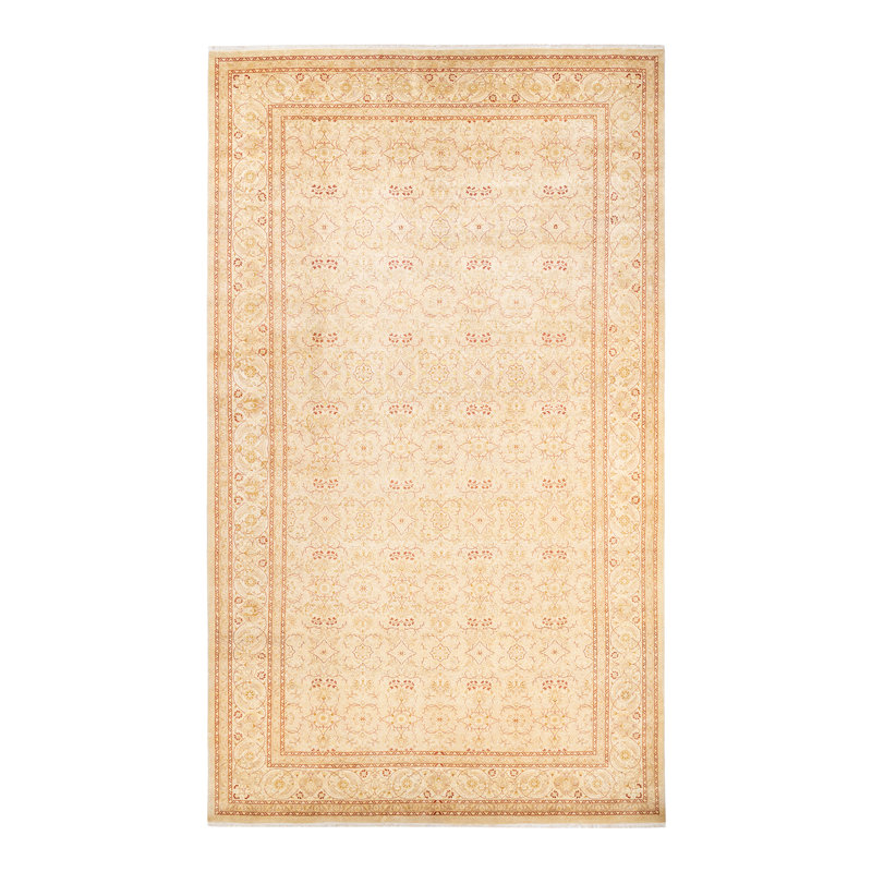 Tapis ivoire traditionnel noué à la main de conception unique 8 pi 3 po x 14 pi 8 po Keenan
