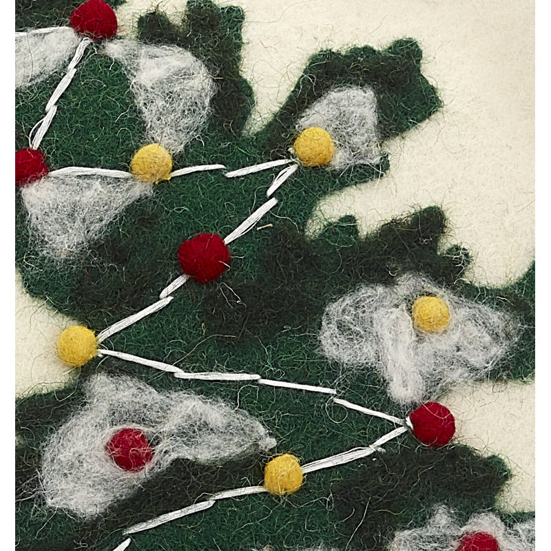 Coussin de Noël en laine feutrée à la main - Camion sur crème - 20 po, Housse de coussin seulement - sans coussin