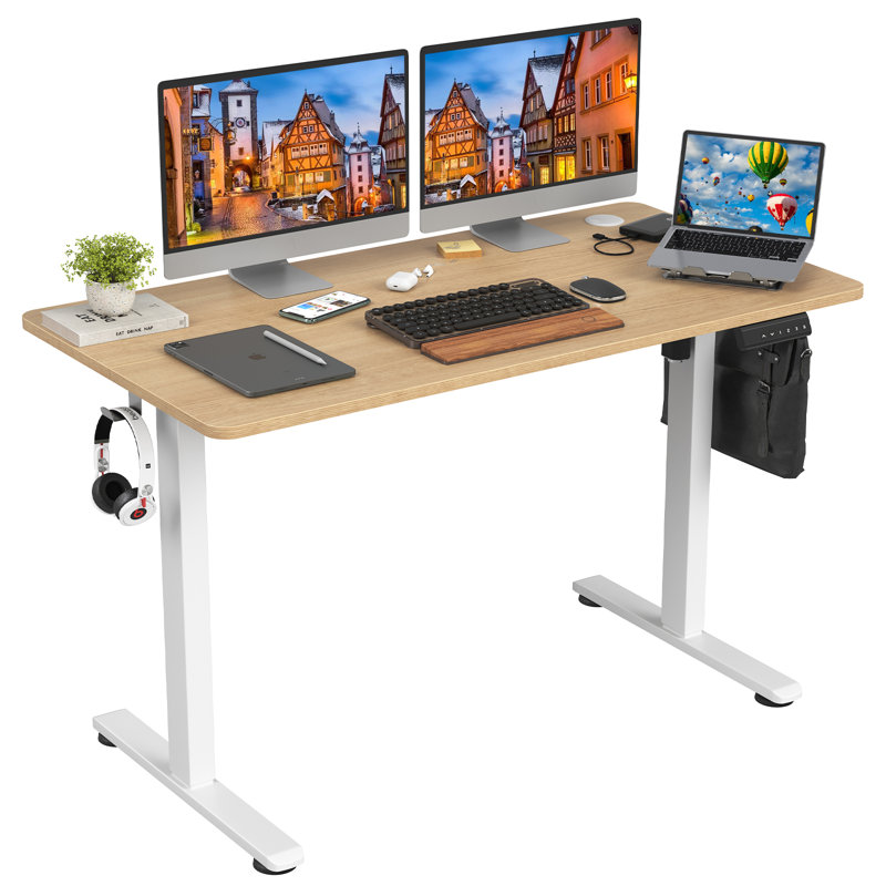 Height Adjustable Standing Desk, 27" H x 47.2" W x 23.6" D, Natural/White