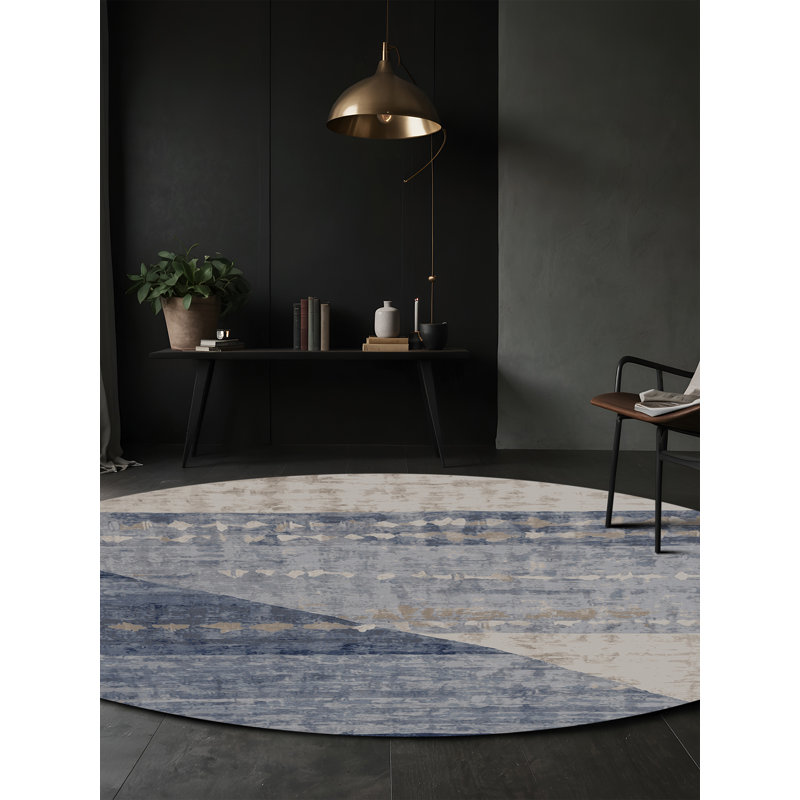 Machine Washable Gray Area Rug, Round 5'