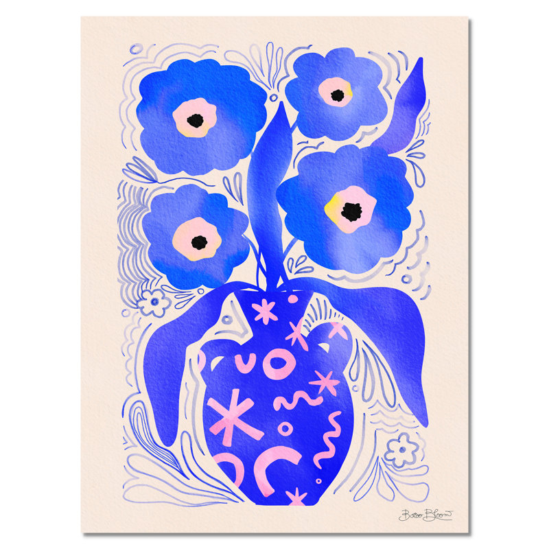 «Blue Flowers Matisse» par Bloom, L 36 po x H 48 po, Toile tendue, Sans cadre