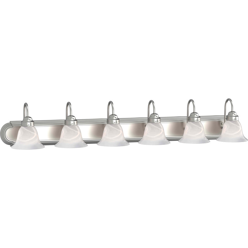  Marti 6-Light Indoor Brushed Nickel Bath or Vanity Wall Mount with Alabaster Glass Bell Shades, Brushed Nickel