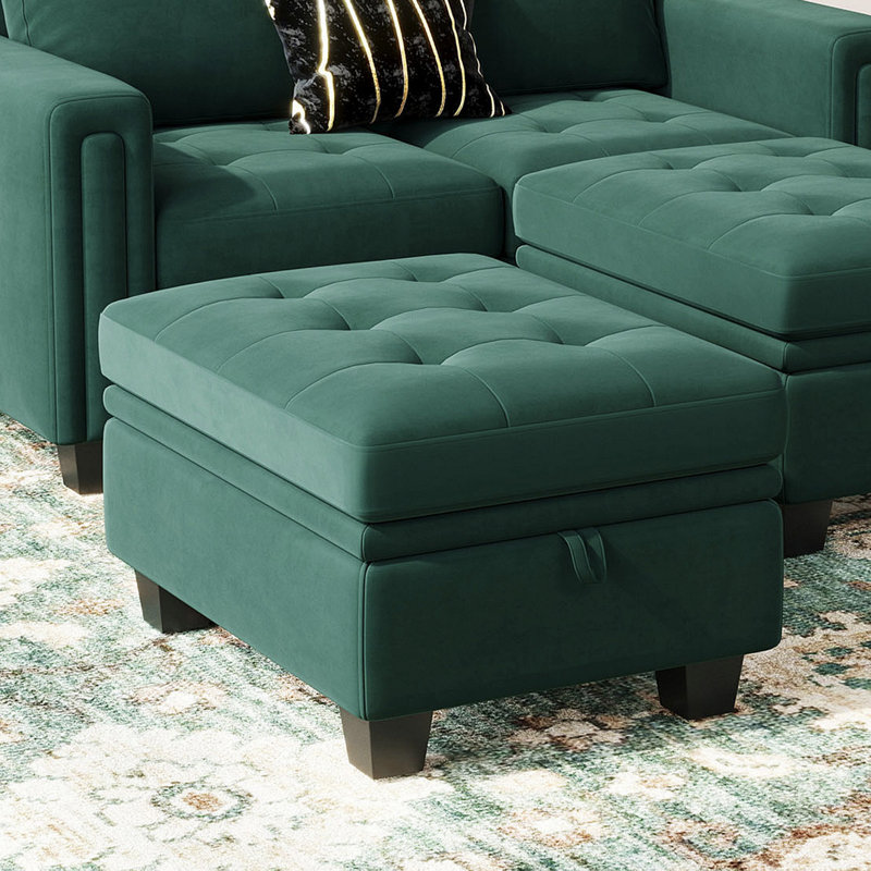 Shavera Upholstered Multifunctional Removeable Storage Ottoman, Green