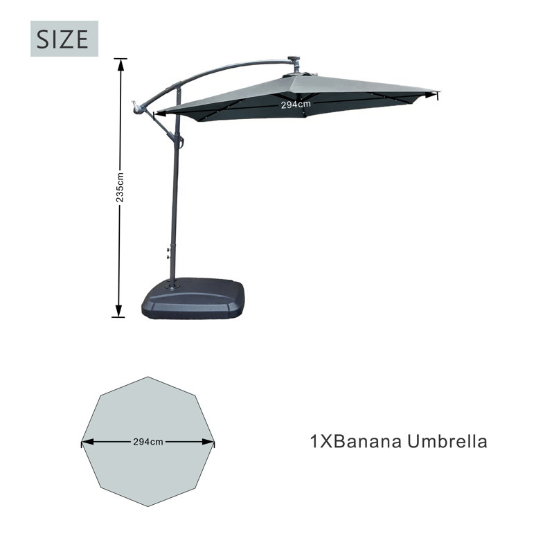 294cm Lighted Cantilever Parasol, Grey