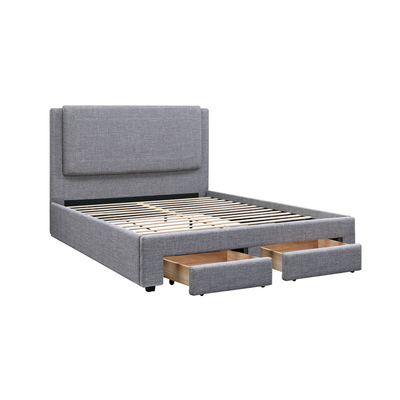 Gray Upholstered California King Platform Bed with Storage Drawers