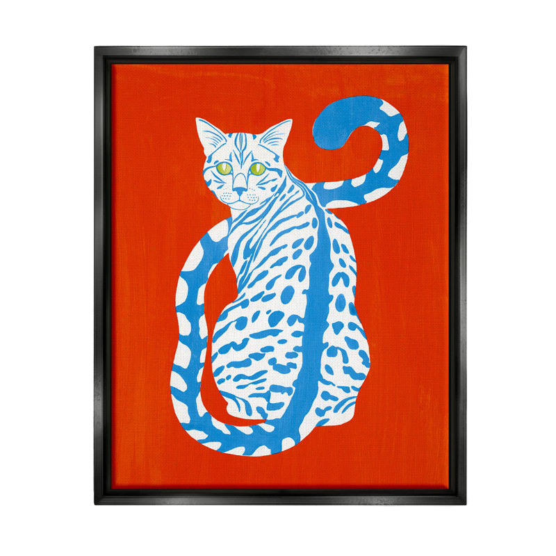 «Blue Gazing Cat Bold Modern Design - Floater Frame», impression sur toile, Cadre flottant noir de jais