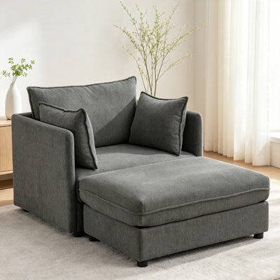 Upholstered Chenille Accent Chair With Footstool