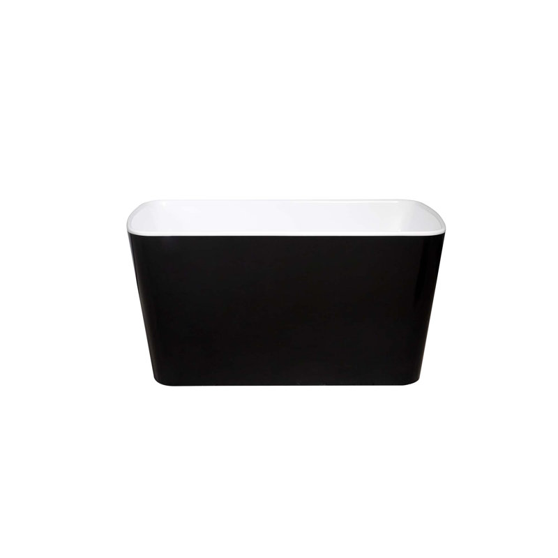 49" Acrylic Freestanding Rectangular Soaking Bathtub With Chrome Overflow And Drain, Black