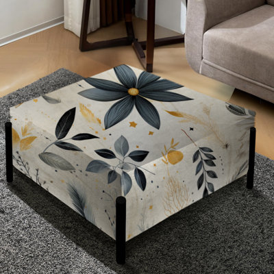 Grand repose-pieds carré gris et beige Urban Ferns