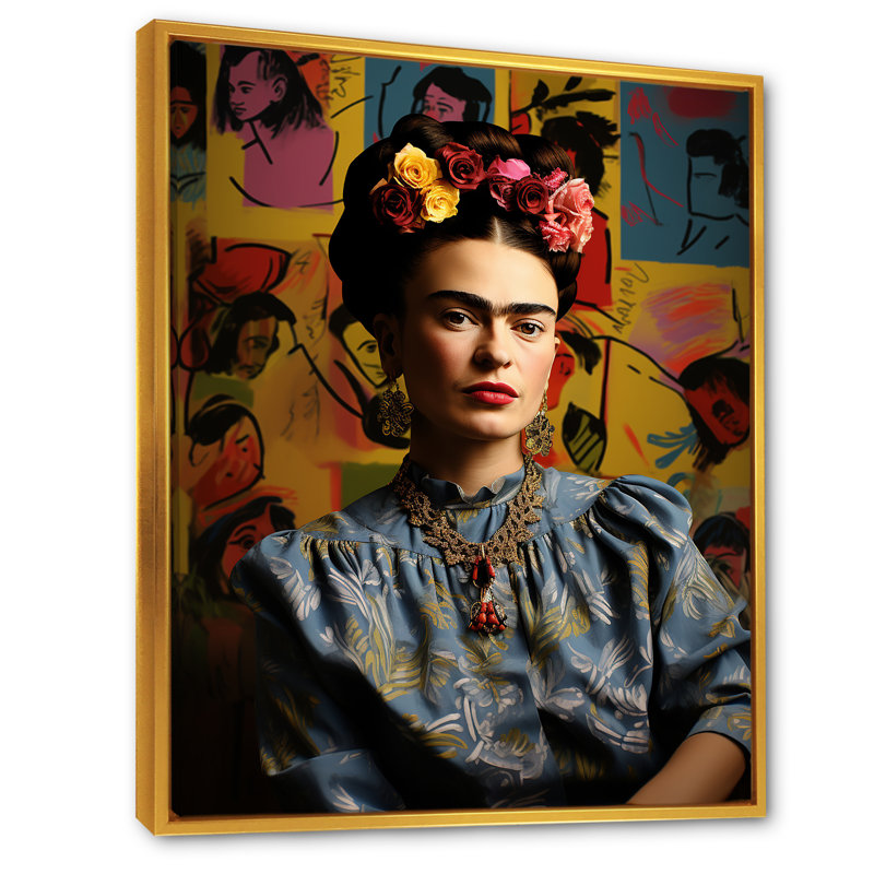 Portrait de femme mexicaine II - art mural mexicain, Cadre flottant doré, 32" H x 16" W