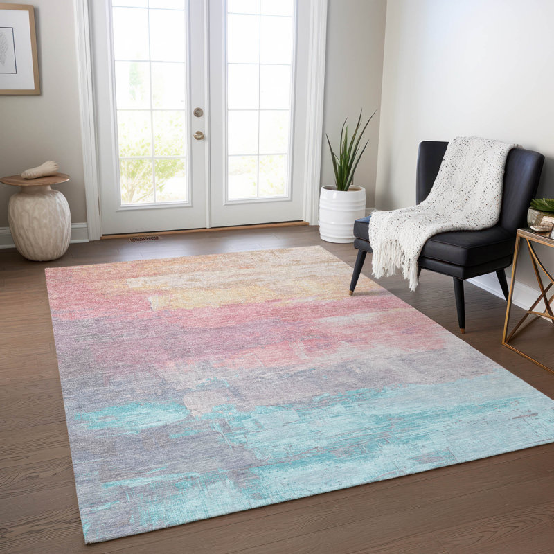 Machine Washable Indoor/Outdoor Claudian ACN1480 Salmon Rug, Rectangle 9' x 12'