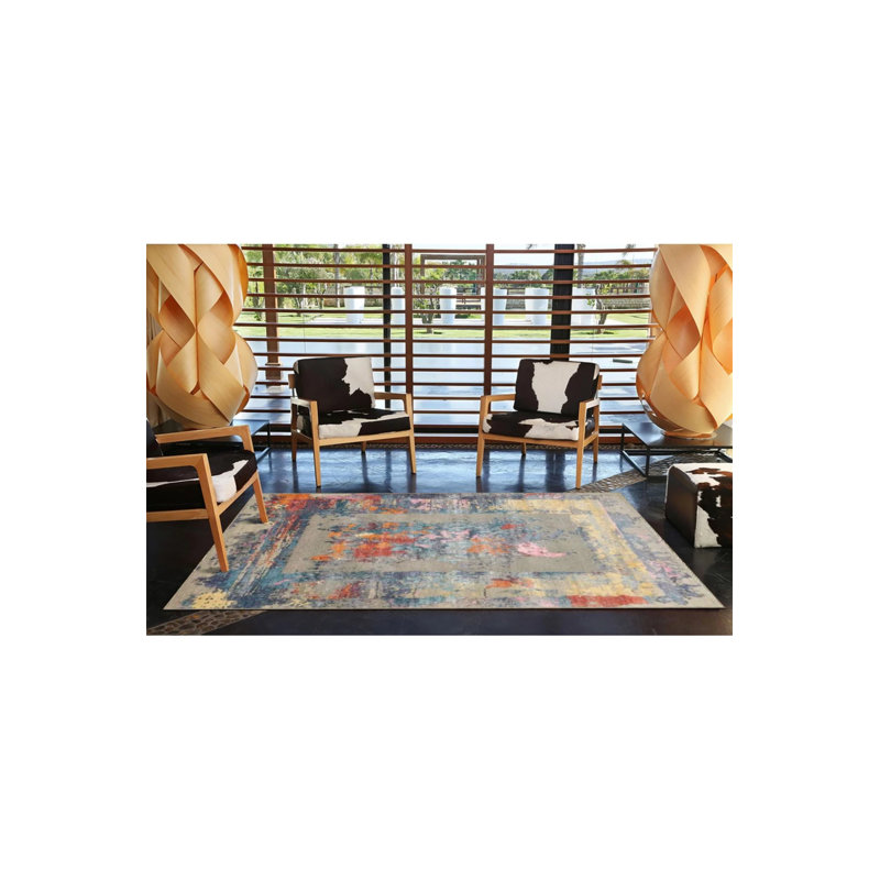Tapis tissé géométrique à motif abstrait rétro, Rectangle 2 pi 4 po x 4 pi