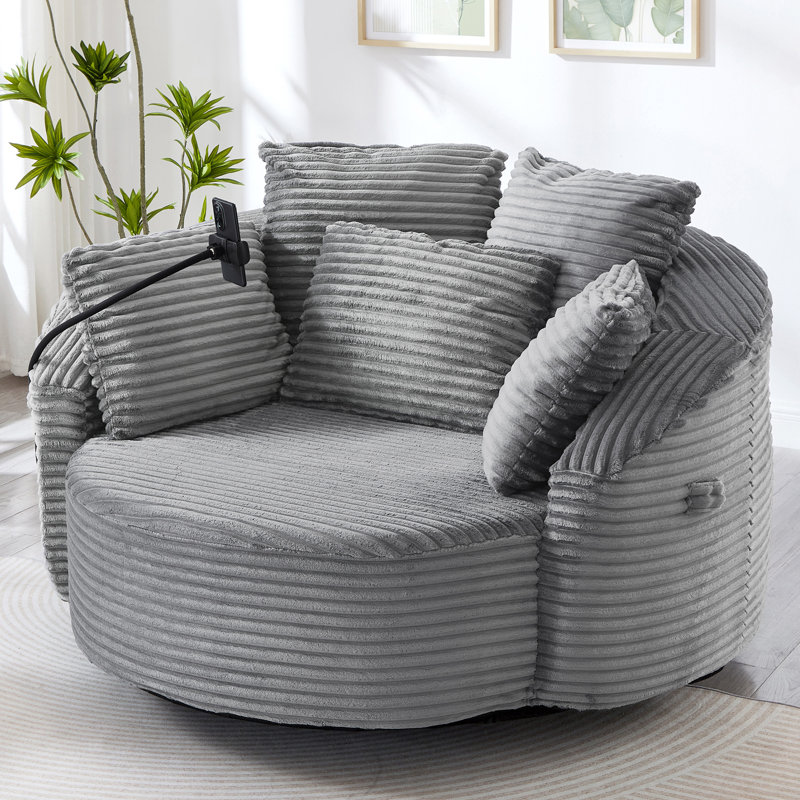 Canapé rond en velours côtelé 56 po, Gris