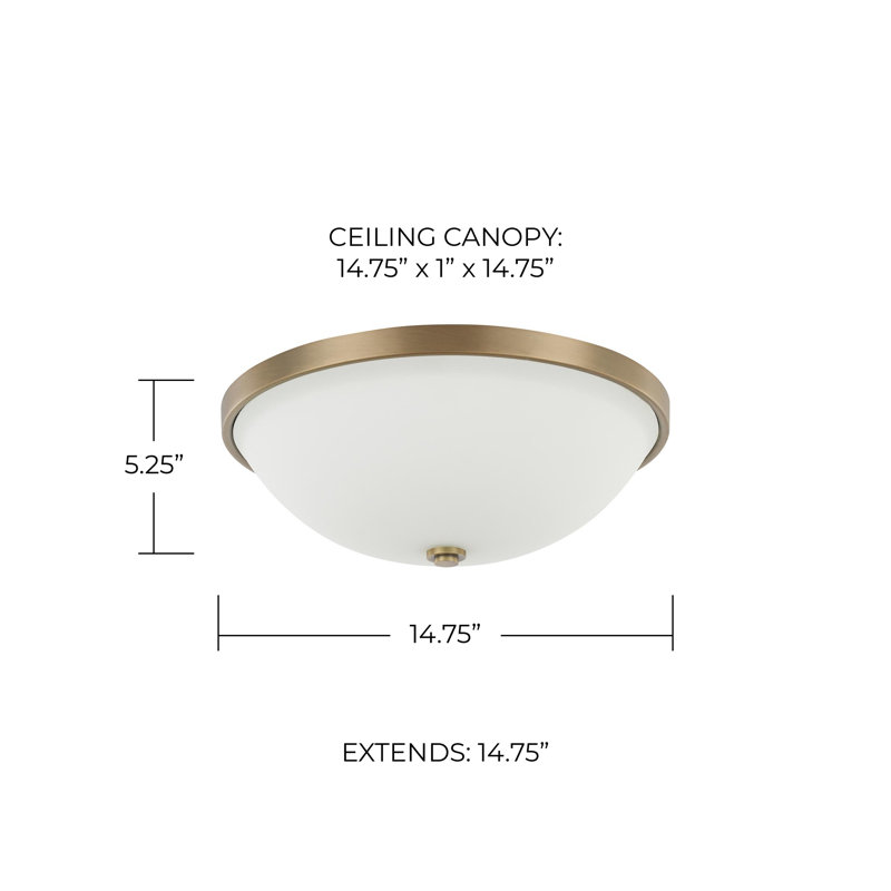 Glass Flush Mount, Aged Brass