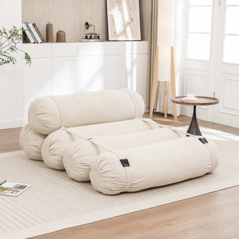 Adjustable Floor Sofa, Beige Corduroy