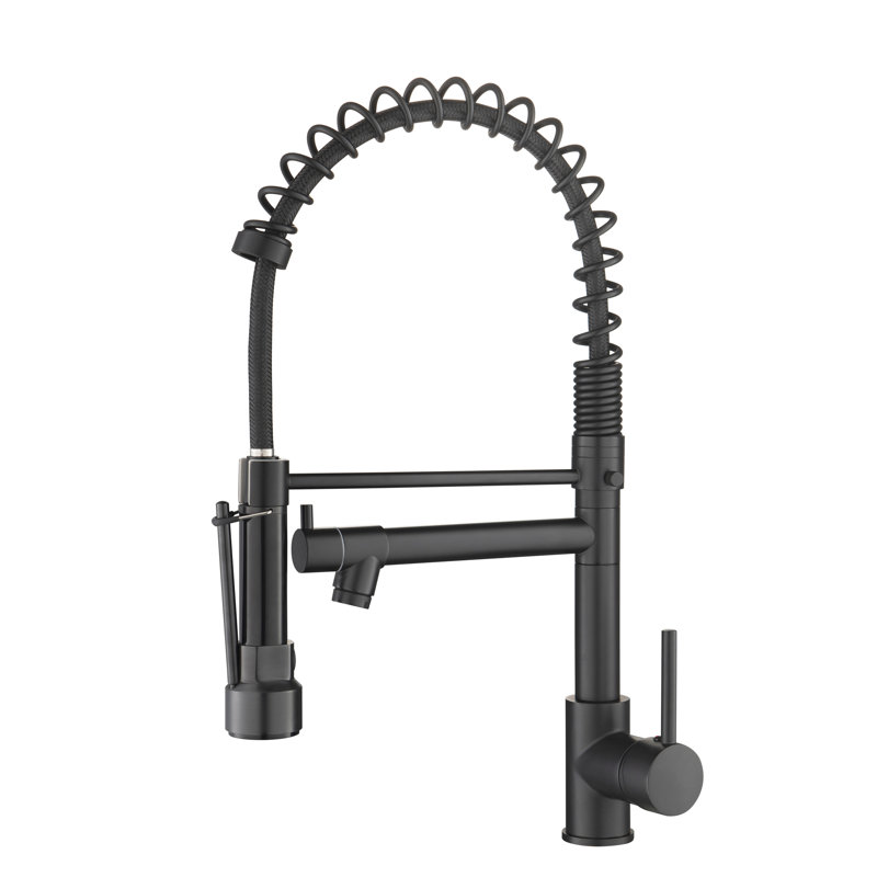 Black Kitchen Sink Faucet With Pull Down Spray, Single Lever Function, Ceramic Cartridge, Water Spot- Finish, Adjustable Flow, Simple Installation Procedure , Handle Design, Brass Body, Fingerprint,