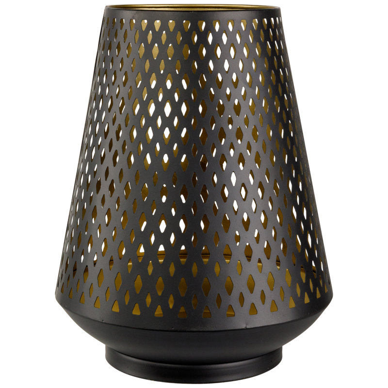 Large Laser-Cut Votive Candle Holder - - Black And Gold Finish, 11" H x 9" W x 9" D