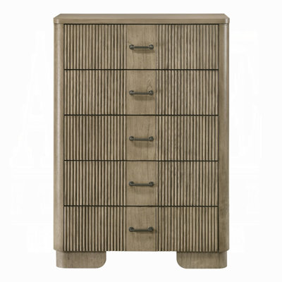 Leky Tall Dresser Chest, 5 Reeded Drawers With Handles, Antique Oak Brown
