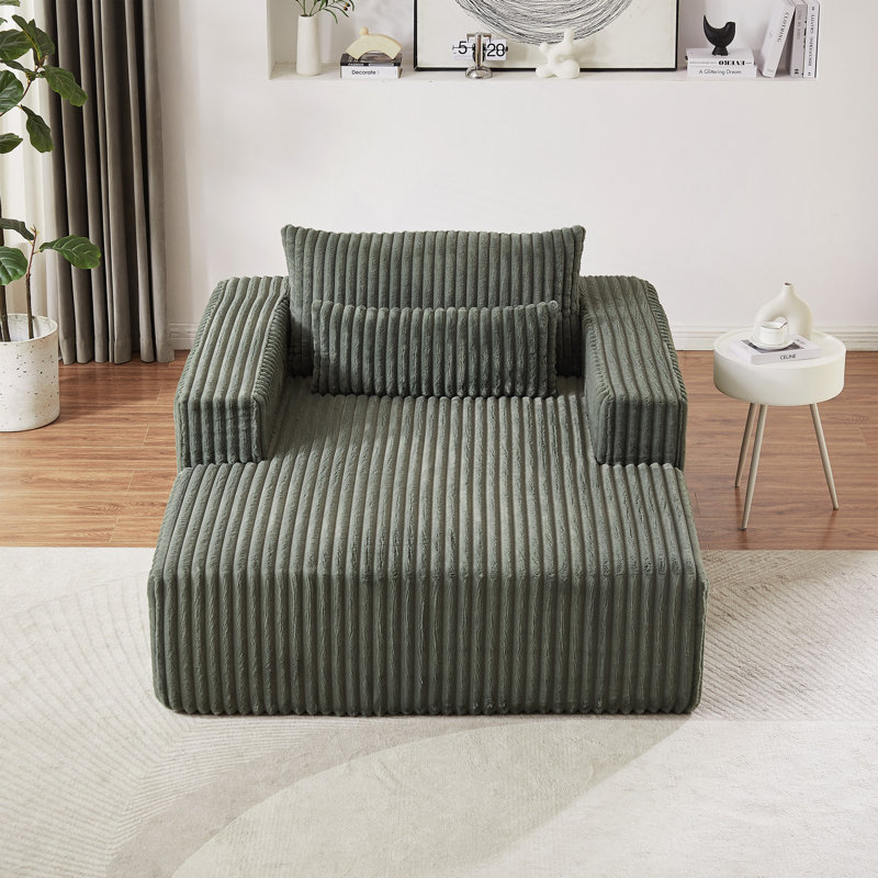 Méridienne éponge 75 po en velours côtelé, aucun assemblage requis, Vert d’armée, H 36 po x l 55 po x P 75 po