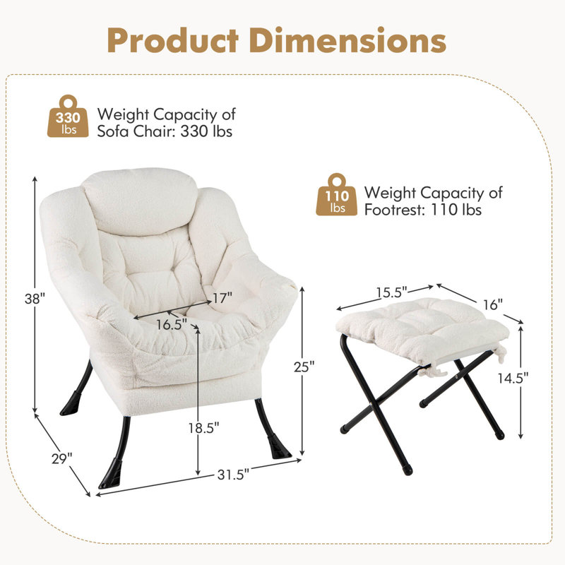 Fauteuil d'appoint avec repose-pieds et poche de rangement George Oliver, Coton beige