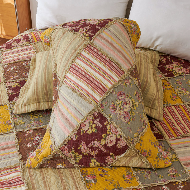 Quilted Patchwork Quilt, Full/Queen Quilt + 2 Standard Shams, Brown/Yellow