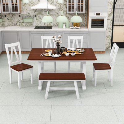Ensemble de table de salle à manger 6 pièces avec banc et 4 chaises pour réunions de famille