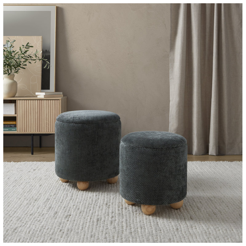 Ensemble de repose-pieds contemporain en bois naturel et tissu vert - ensemble de 2
