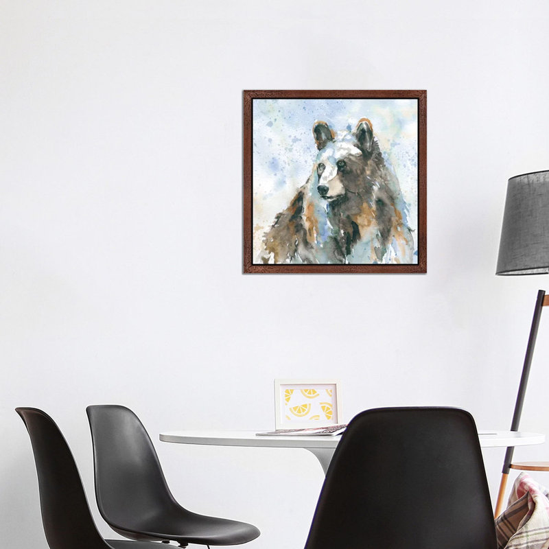 Black Bear On Blue by Carol Robinson - Floater Frame Painting on Canvas, Brown, 93.98 cm H x 93.98 cm W