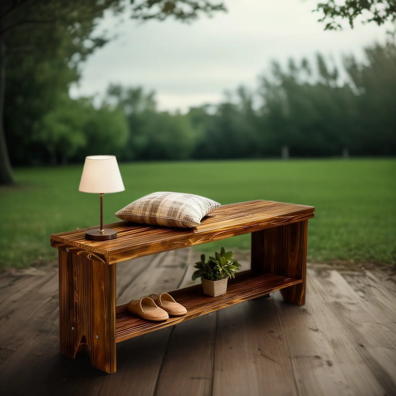 Banc d'entrée de ferme en bois massif avec tablette de rangement, banc d'intérieur rustique pour la chambre à coucher, le couloir ou la salle à manger, conception à assemblage rapide