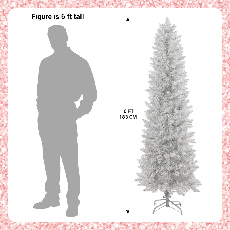 Arbre de Noël au crayon 6 pi, arbre de Noël artificiel avec 250 lumières à DEL colorées et 571 pointes de branches réalistes, arbre de Noël mince blanc pré-éclairé avec base en métal pliable pour la décoration de bureau à domicile