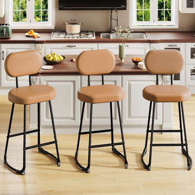 Ensemble de 2 tabourets de bar, tabourets de bar à hauteur de comptoir, tabourets de cuisine rembourrés, chaises de îlot de cuisine avec siège rembourré ovale rembourré en polyuréthane avec dossier, chaises de bar pour la cuisine, la salle à manger, le bar, le café