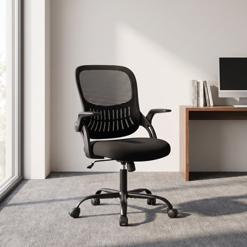 Chaise de bureau ergonomique avec dossier réglable et repose-pieds, Accoudoir mobile, Noir