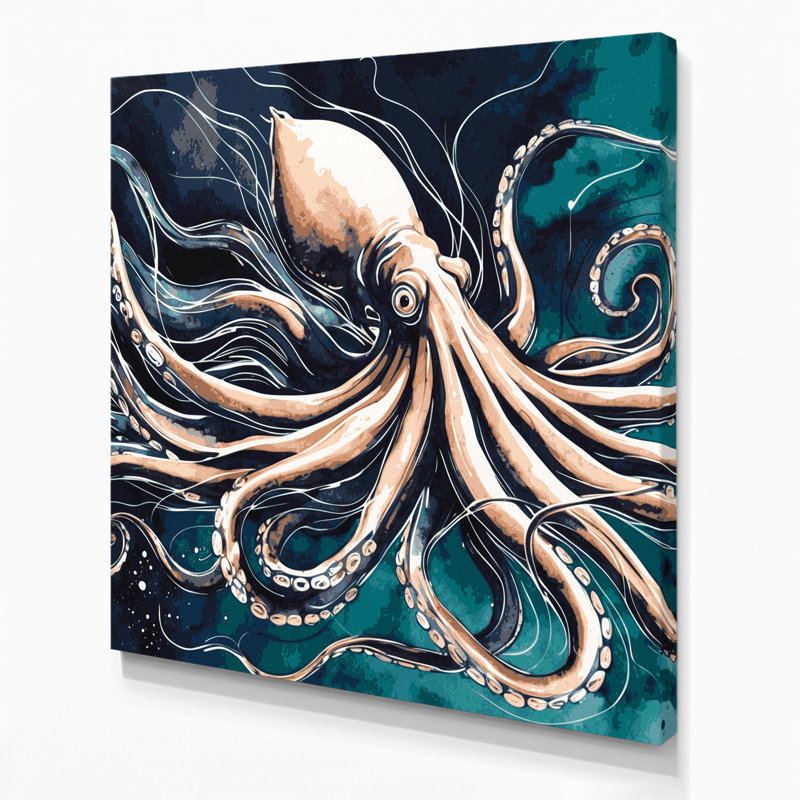Nautique calmar gris, art mural sur toile, H 16 po x l 16 po