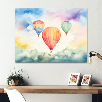 Vert et rouge, aquarelle, montgolfière Horizon III - montgolfière, art mural en métal