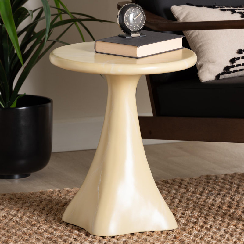 Table de bout Bali & Pari Aponi - Table d'appoint sculpturale avec plateau rond et base piédestal, Crème