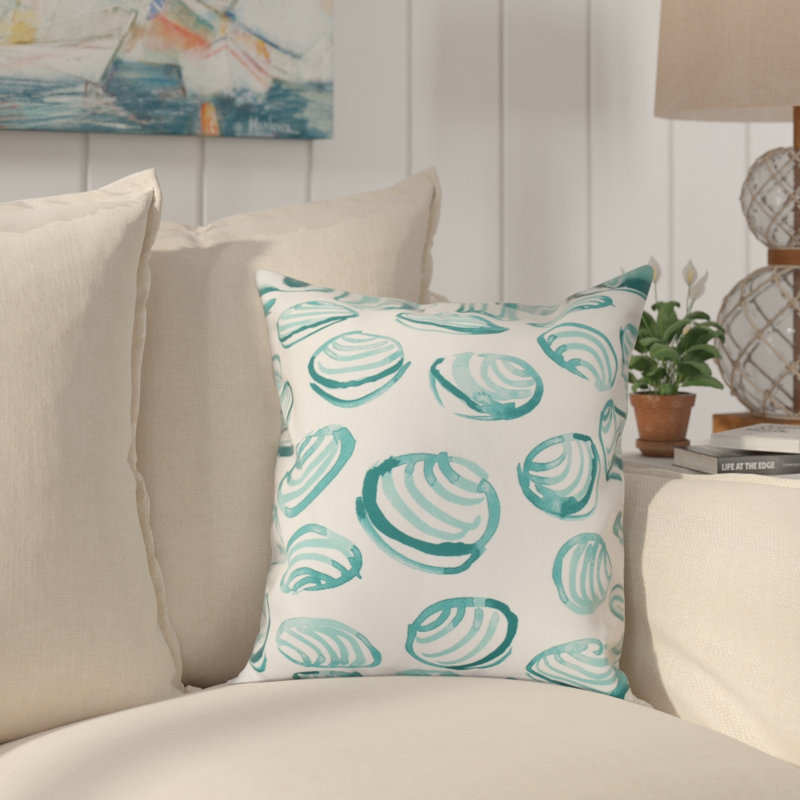 Coussin extérieur Rocio Clams, H 18 po x l 18 po, Turquoise