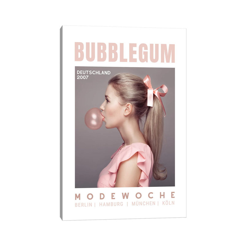 Bubblegum Pink German Magazine Cover Showing Girl With Ponytail by Design Harvest - Wrapped Canvas Print