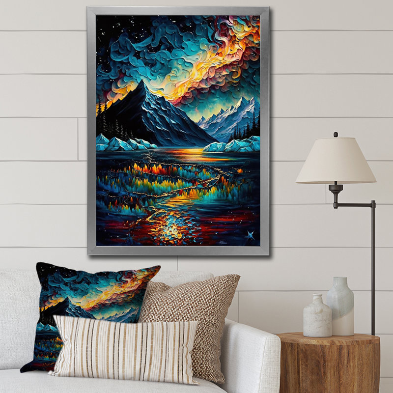 Paysage mystique de montagne arctique, H 40 po x l 30 po x P 1,5 po, Cadre simple argenté