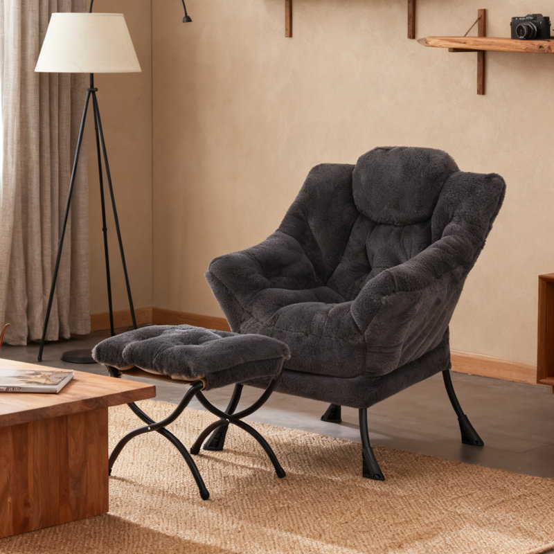Fauteuil paresseux et rembourré Abramson, Bleu marine peluche, Non