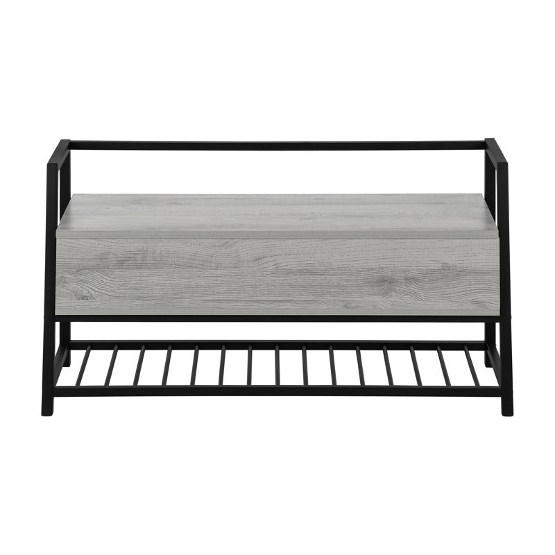 Shon Shoe Bench, 42 Inch Rectangular Shoe Storage Seat, Metal, Gray
