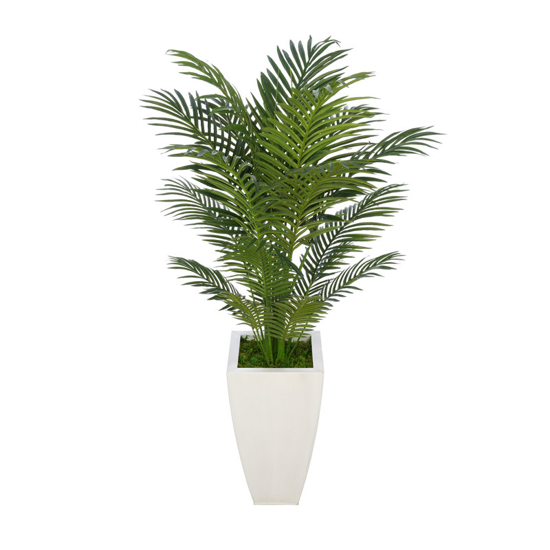 54'' Faux Palm Tree in Metal Decorative Vase, Cream