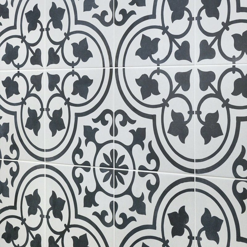 Cascais 9x9 Matte Porcelain Tile, White Ornate